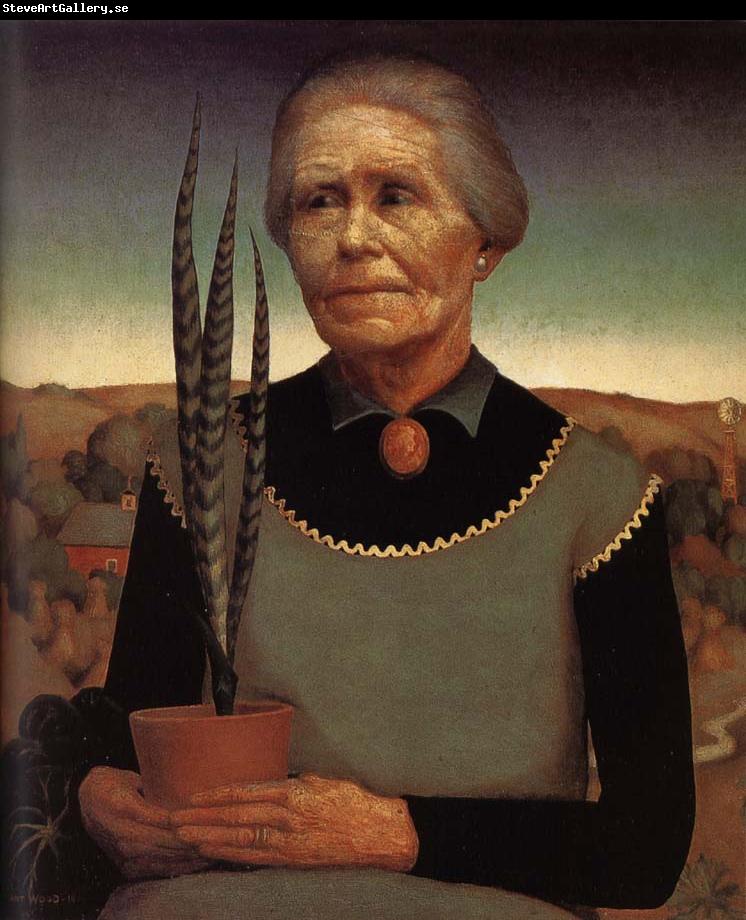 Grant Wood Both Hands with Miniature garden of woman